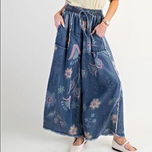 Easel Blue Floral Wide-Leg Pants